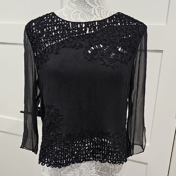 Vera Cristina Tops - Vintage Vera Cristina 100% Silk Black Bead Embellished 3/4 Sleeve Blouse